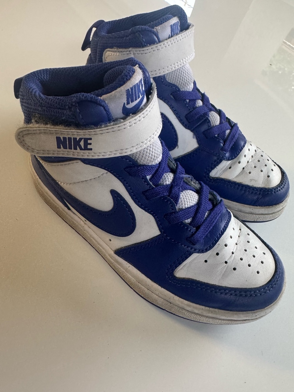 Nike Kids High-Top Sneakers in White and Blue